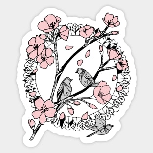 Cherry Blossoms and Sparrows Sticker